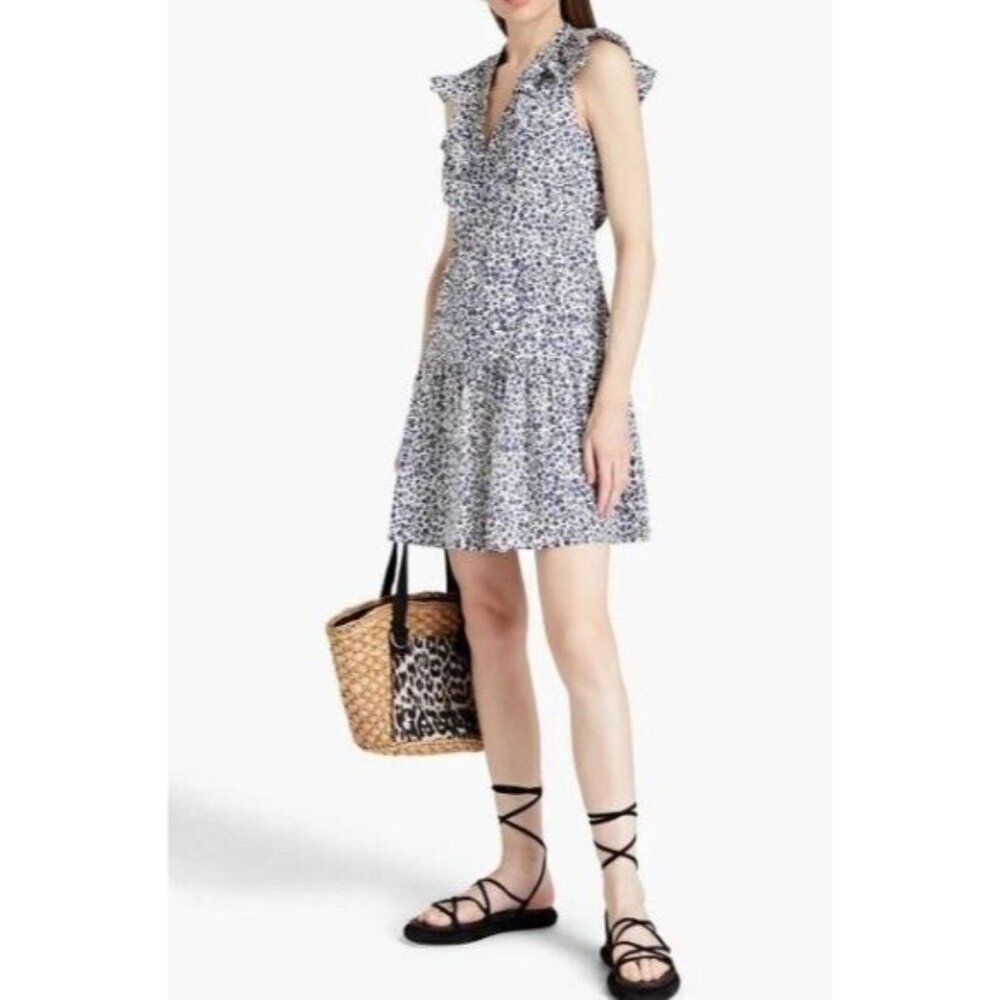 Baum und Pferdgarten Dress Blue Avaline Ruffled Floral Cotton Poplin Mini Sz 42